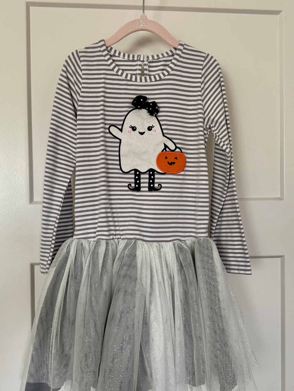 Girls' Gray Stripe Ghost Tulle Halloween Dress